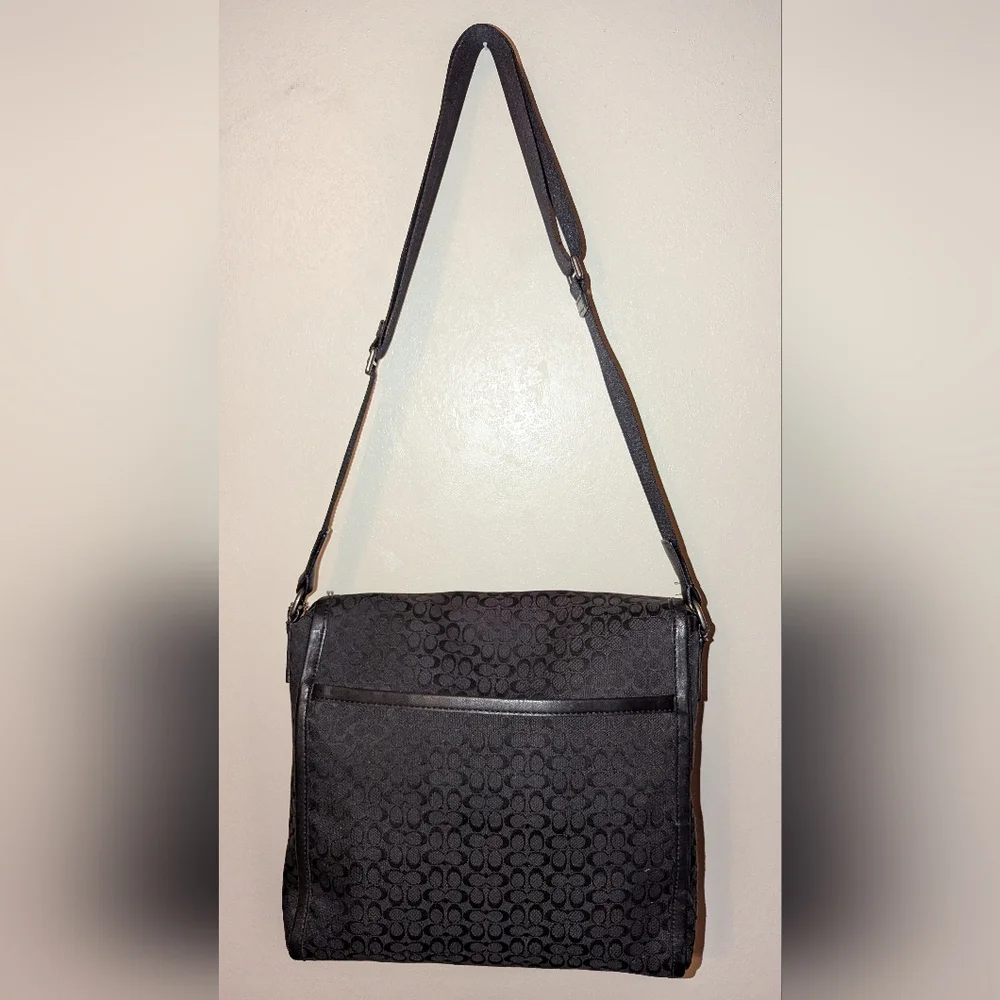 Coach Signature Jacquard Map Bag Messenger Shoulder F70699 Black GUC
